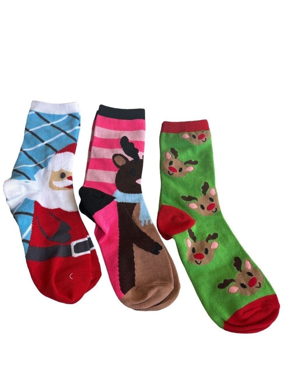 (3 for $12 item Festive  Christmas Socks Set Santa and Reindeer